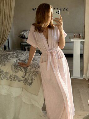 Vintage Baby Pink Maxi Robe Size Small Belted Feminine